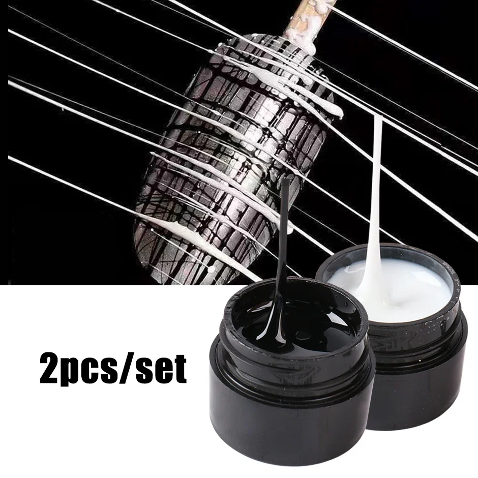 2pcs Creative Spider Nails Drawing Gel Black White Painting Wire Web Liner Semi Permanent UV Silk Varnish Manicure Polish Decor