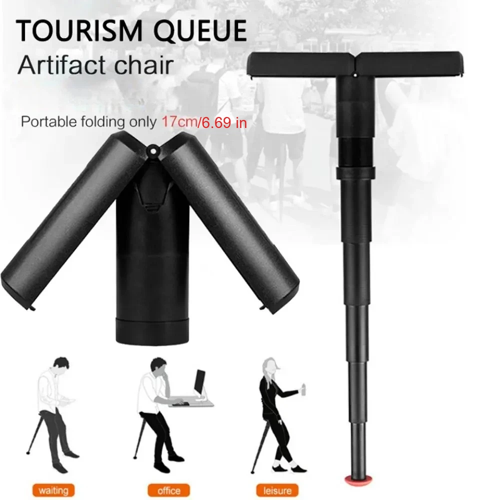 Travel Queue Portable Telescopic Stool, Quick Fold Adjustable lightweight mini Chair for subway, Camping and waiting Lines