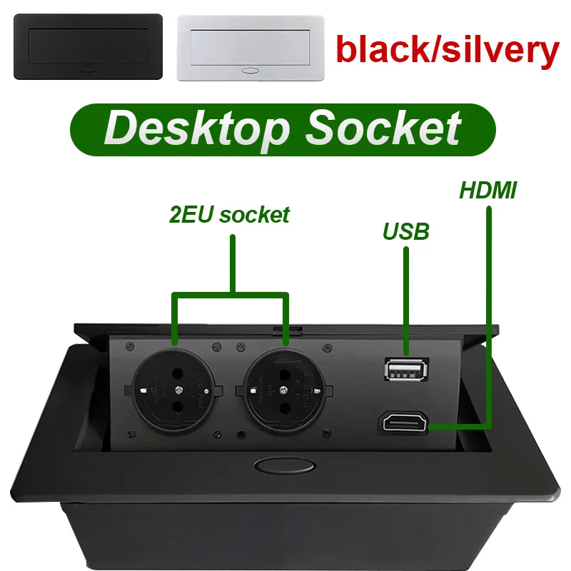 

Pop-Up Power Socket USB C USB A Metal Panel Hidden Desktop Socket Type-c Fast Charger Connector for EU US UN