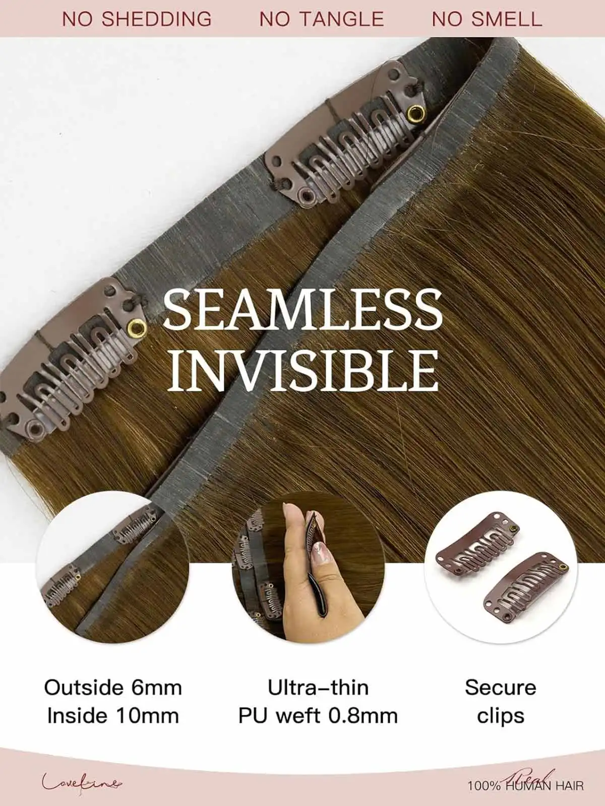 مشبك حافة Invisi في وصلات الشعر البشري 12A + مشبك سلس رفيع للغاية من البولي يوريثان 7 قطع Balayage بني داكن إلى بني كستنائي #2