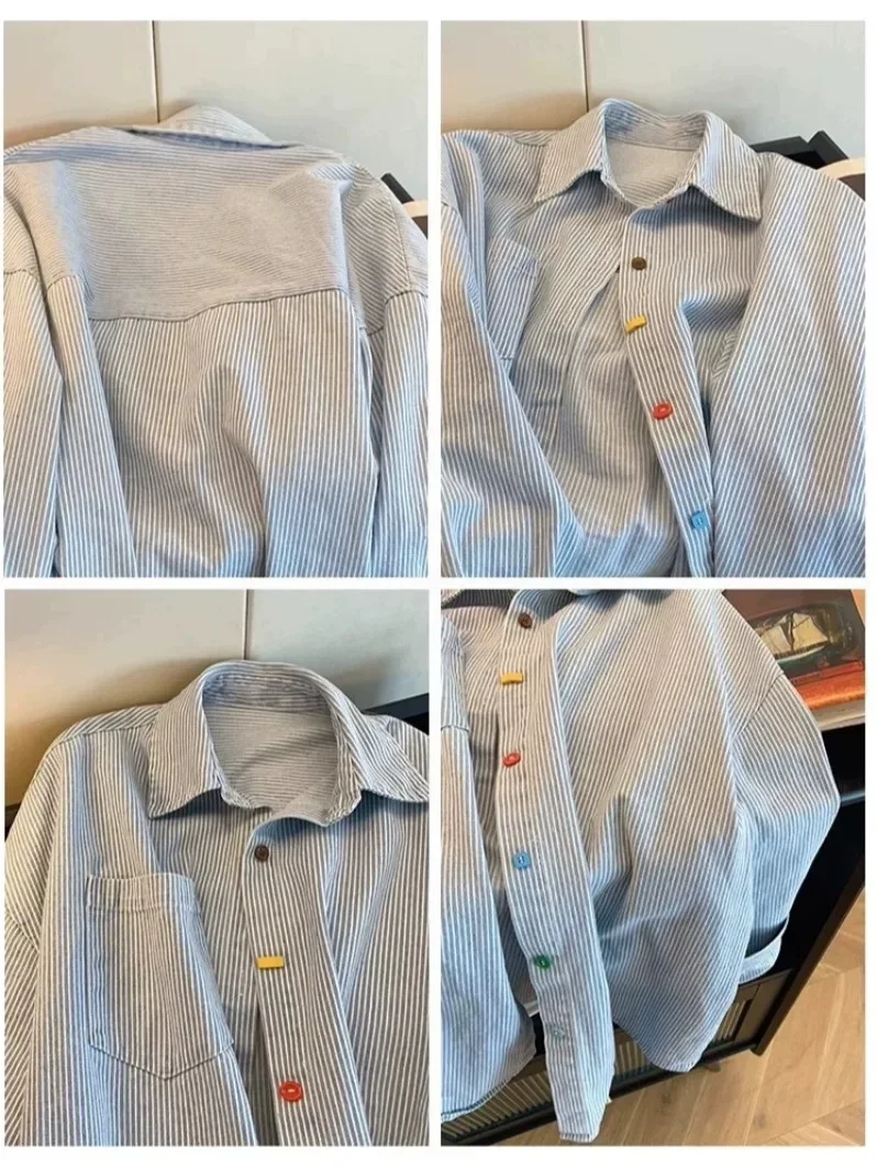 قمصان نسائية بأكمام طويلة من القطن المنقطة مريحة مناسبة للإجازات الأنثوية الرومانسية الأنيقة للشاطئ والربيع ملابس يومية مريحة #6