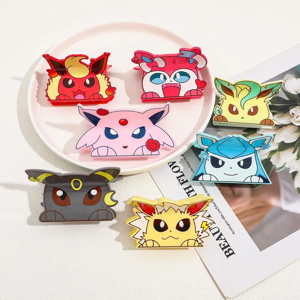 Cute Pokemon Eeveelutions Acrylic Hair Claw Clip Cartoon Anime Ponytail Holder Women Fashion Hair Accessories view 2