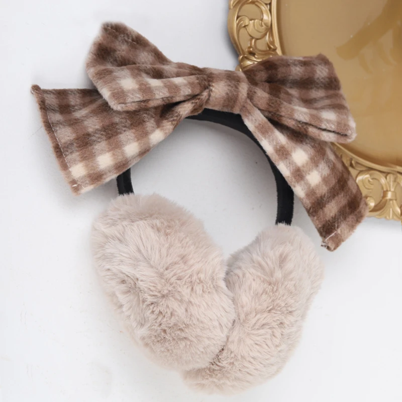 Girls Plush Big Bow Warm Earmuffs Kawaii Women\'s Lolita Winter Muff Ear Cover Lovely Fold Headband Christmas Halloween Accessory