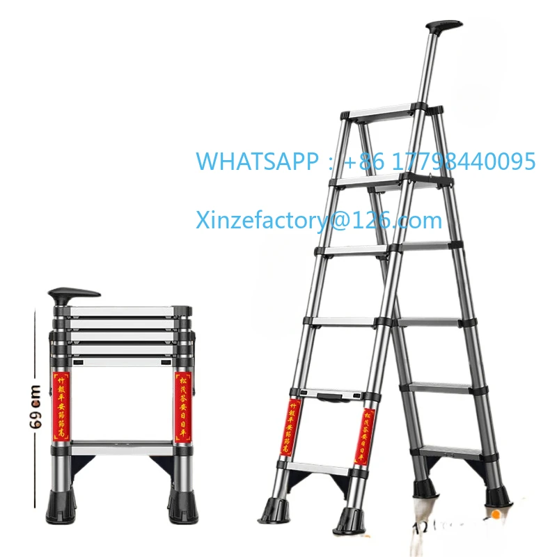 Aanpasbare huishoudelijke opvouwbare roestvrijstalen telescopische ladder Indoor multifunctioneel ladderrek Aluminium liftmotor