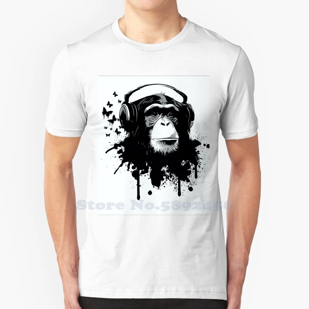 Banksy Dj Monkey Thinker With Headphones High-Quality 100% cotton T-Shirt