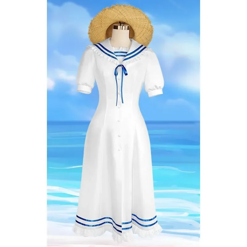 

Japanese Anime Characters Costume Wearing A Hat Disguise White Dress for Women Cute Lolita Set Girls Uniform Halloween Carnival