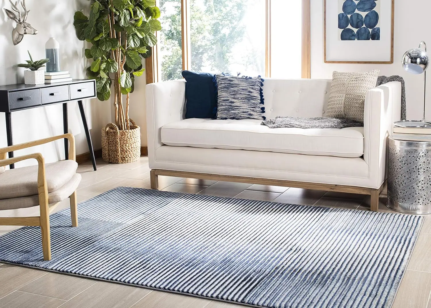

Galaxy Collection 4' X 6' Blue / Navy Gal115M Modern Non-Shedding Living Room Bedroom Accent Rug