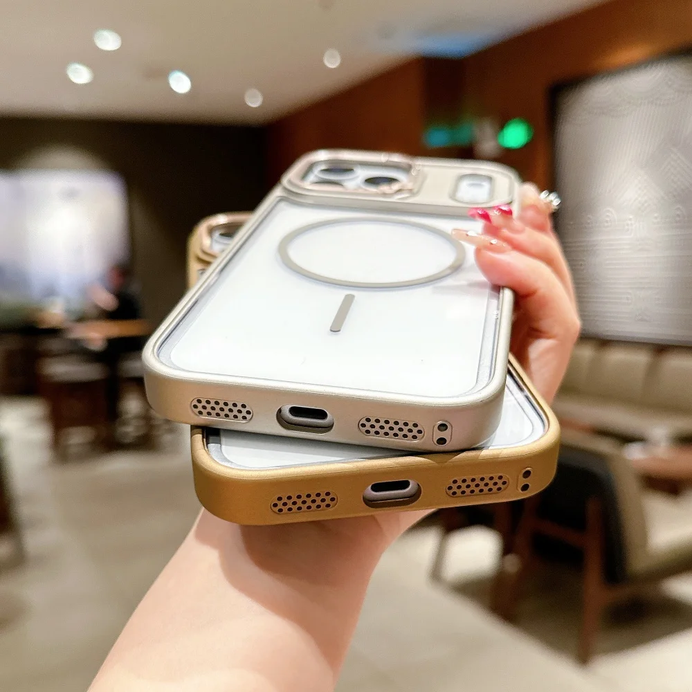 Luxury for Magsafe Transparent  Hard Acrylic Case for iPhone 17 Air 16 15  14 Plus 13 Pro Max Camera Lens Diamond Protect Cover