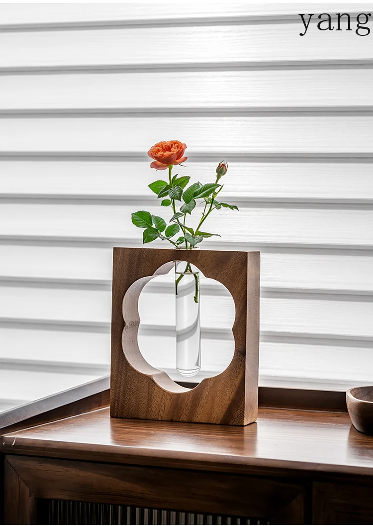 LTT Solid Wood Water Planter Tabletop Ornament Mini Glass Plant Flower Arranger