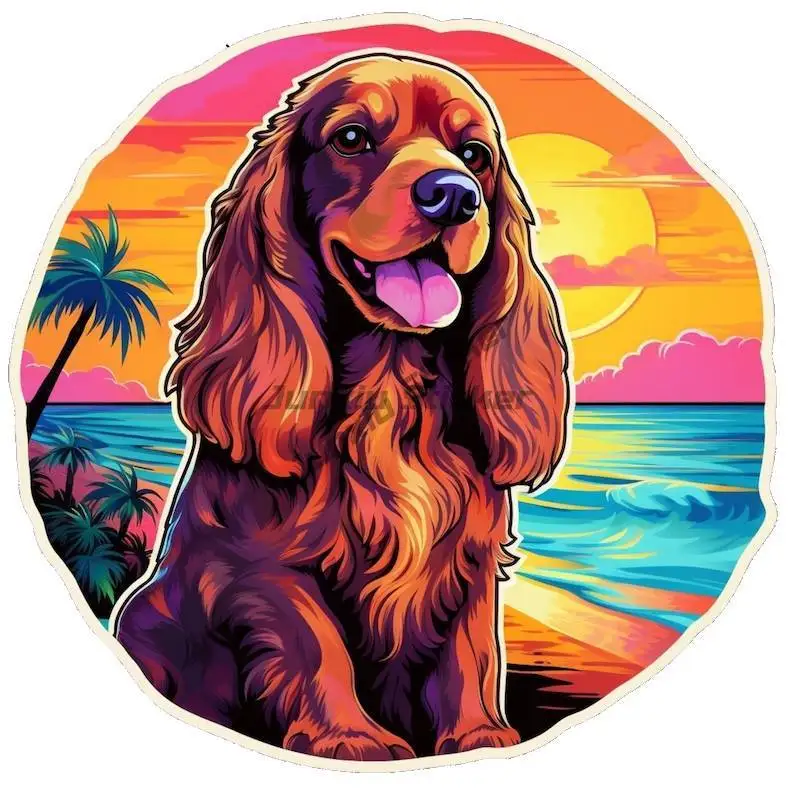Vinyl Sticker Cocker Spaniel Chillin’ on An Ocean Beach During Beautiful Sunrise Waterproof  Animal Water Bottle DecalDecoration