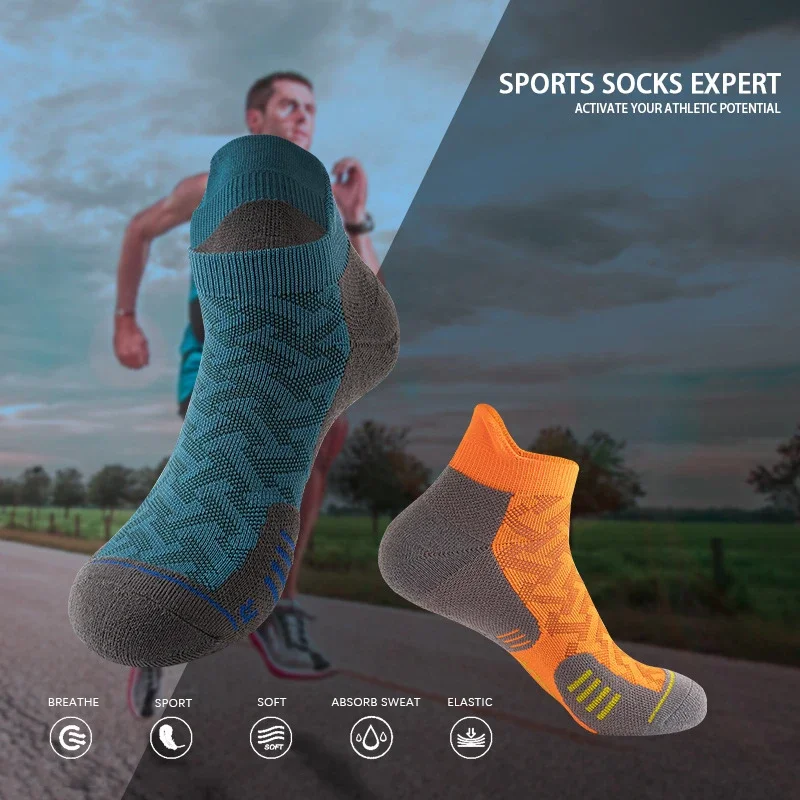 3 أزواج من الجوارب القصيرة الرياضية الاحترافية الجديدة للرجال، منشفة سميكة سريعة الجفاف، جوارب كاحل للجري واللياقة البدنية للرجال هدية للرجال