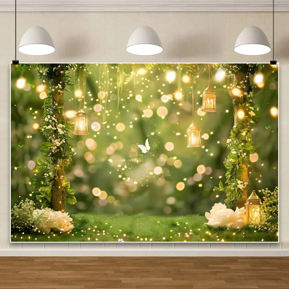 Laeacco Enchanted Forest Garden Backdrop Fairytale Flowers Butterfly Light Bokeh Girls Birthday Portrait Photography Background