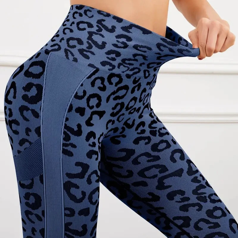 Women Leopard Seamless Yoga Pants High Waist Lifting Hip Honey Peach Hip Fitness Leggings Yoga Gym Tights Running Sports Pants