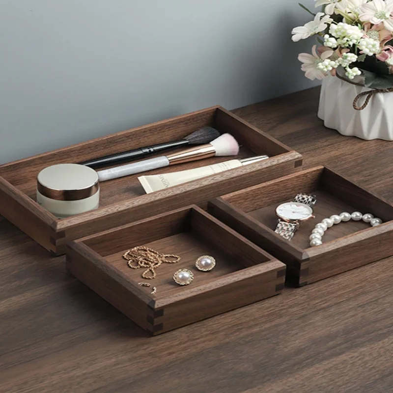 Black Walnut Wood Storage Box Chinese Tea Table Accessory Office Desktop Organizer for Keys  Jewelry