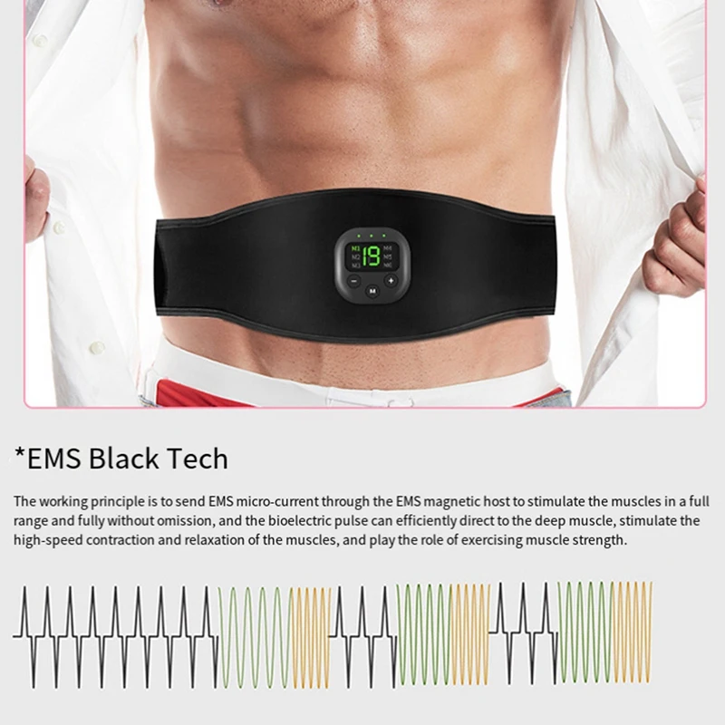 EMS Electric ABS Abdominal Belt Smart Body Massager Lazy Muscle Training Fitness Massage Belts Equipment Black For Home Gym