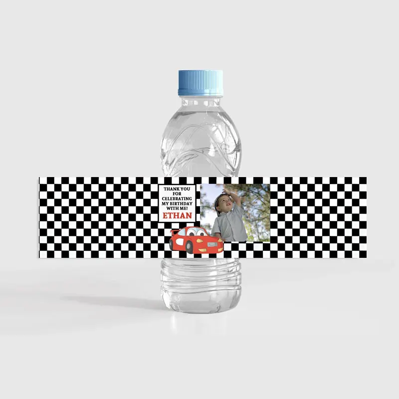 Race Car Birthday Party Decor Bottle Wraps Custom Name Racing Water Bottle Label Personalized Stickers Baby Shower Baptism Party