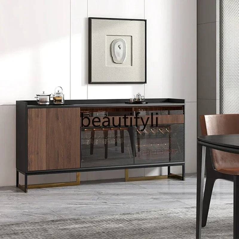 

Italian rock slab dining side cabinet, tea cabinet against the wall, living room, modern simple light luxury home glass door