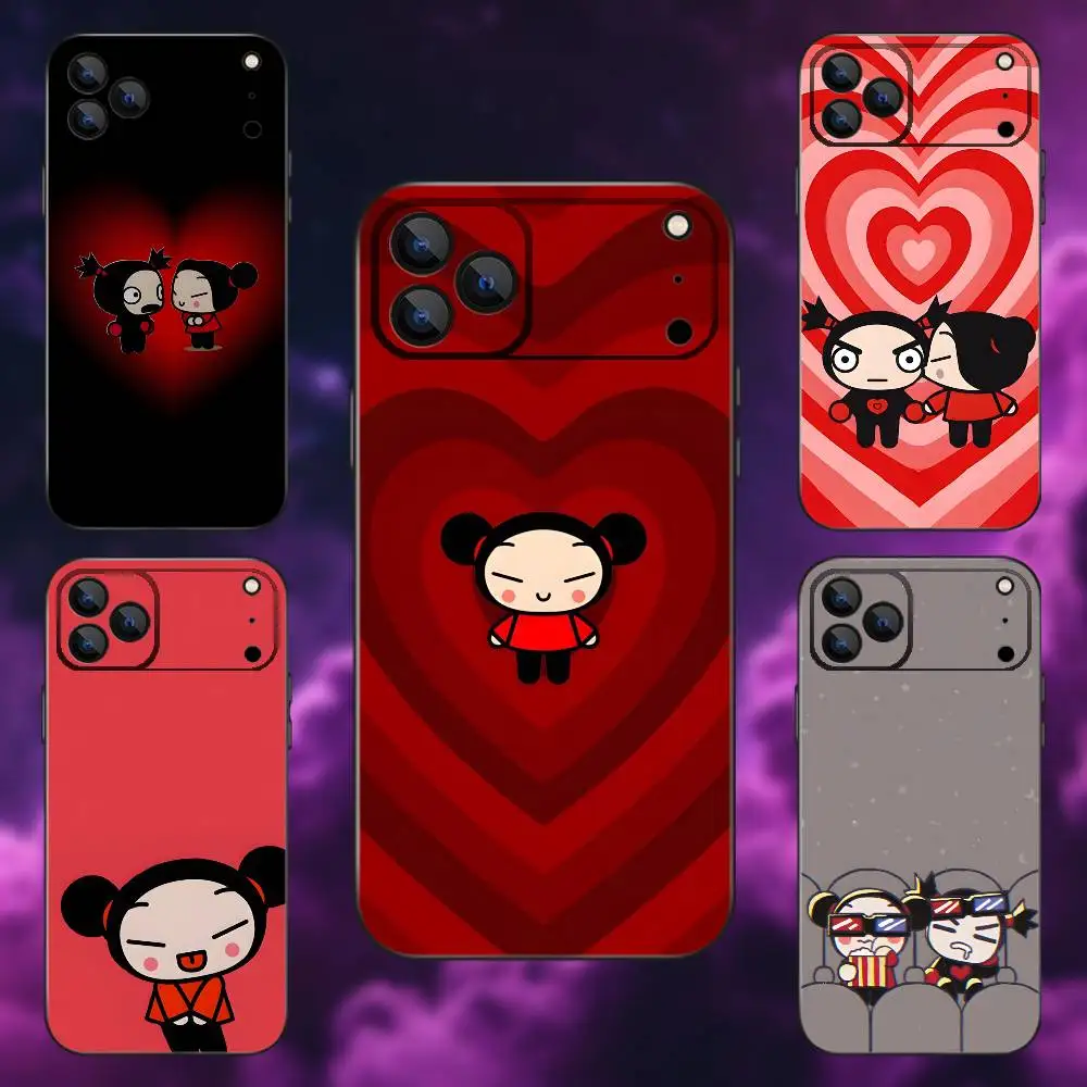 

Cute Cartoon Pucca Garu Phone Case For iPhone 17,16,15,14,13,12,Pro,Max,Plus,E,SE4,Air,Mini Black Soft Box