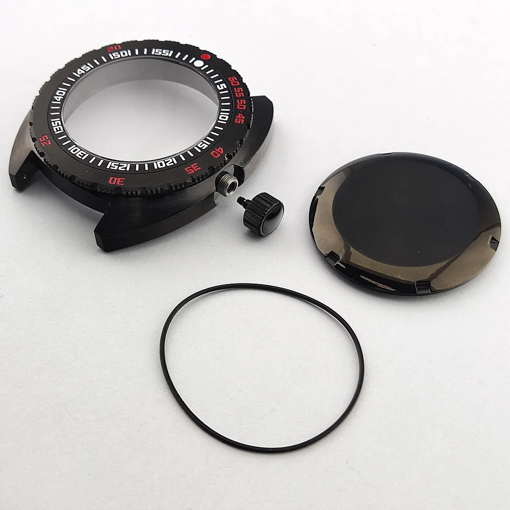 Cassa per orologio da uomo in acciaio inossidabile nero argento da 42,8 mm cassa in vetro zaffiro adatta al movimento NH35 NH36 NH34 Custodia impermeabile NH35 alla moda