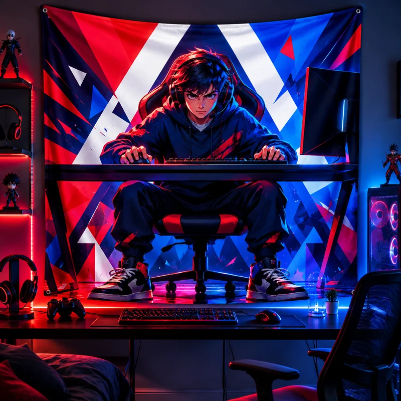 VIKAMA Cyberpunk Skateboard Kid Tapestry, Neon City Nightscape Wall Hanging, Game Room & Bedroom Decorative Tapestry, Home Decor