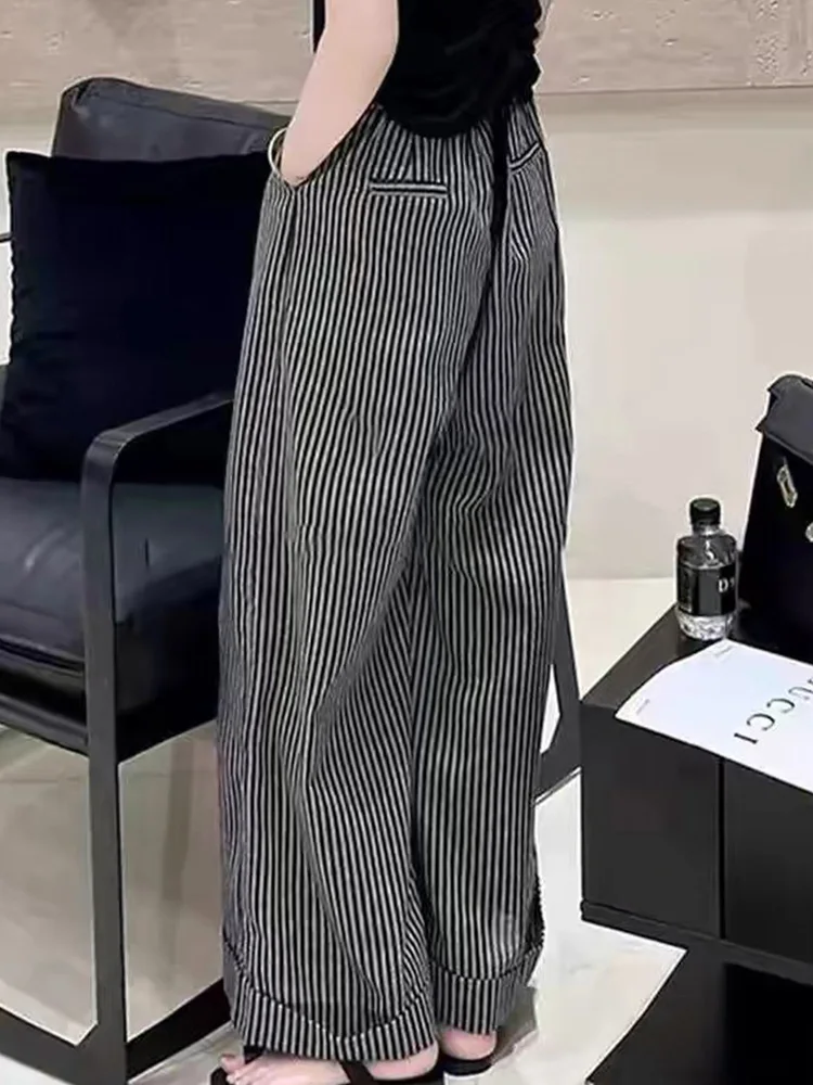 

Женские брюки-палаццо с высокой талией в стиле ретро, свободные, прямого кроя, удлиненные, повседневные, весна 2025, для офиса