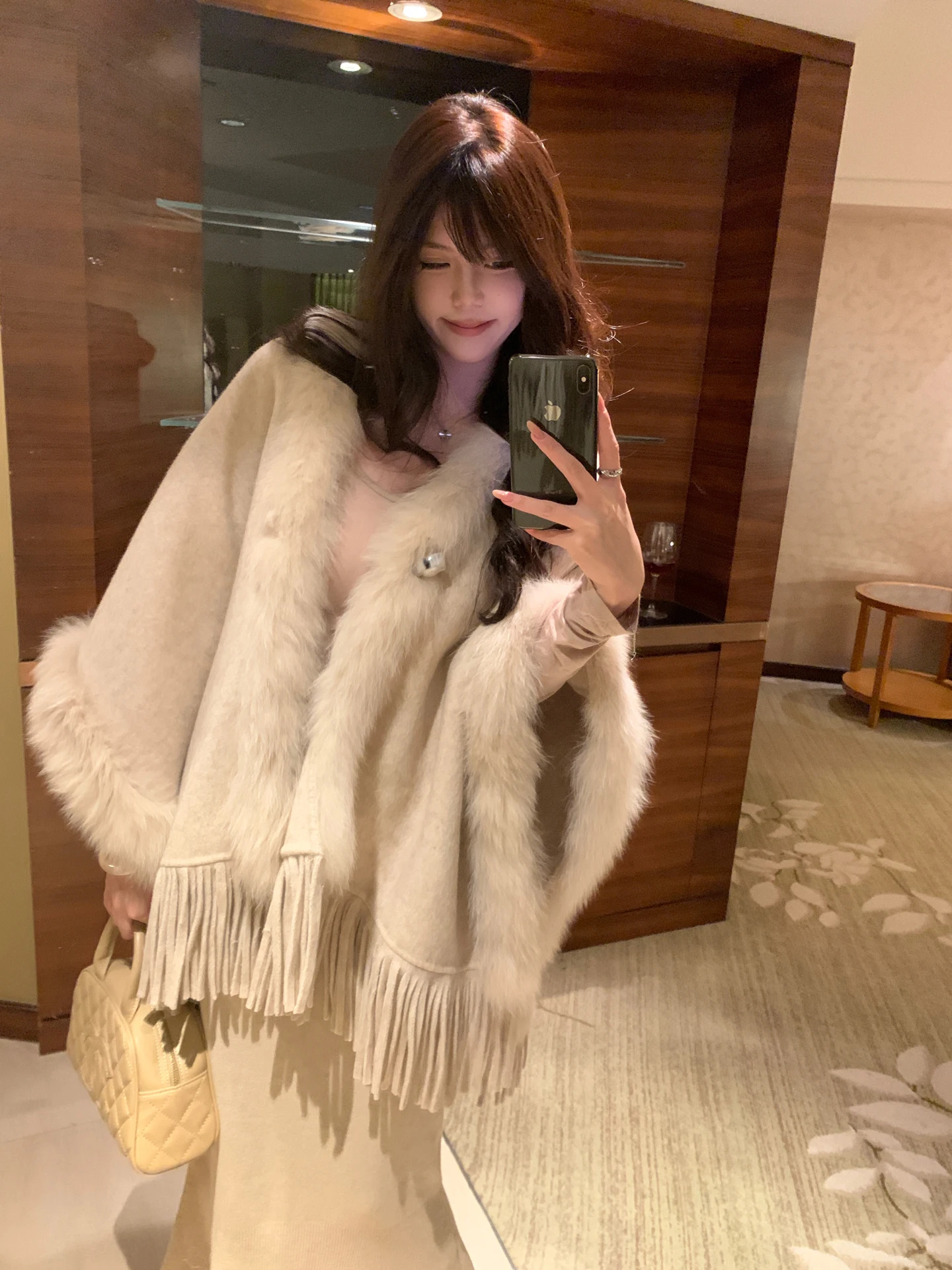 „Life Cloak“ australischer Wollmantel, Schal, Fuchspelz, Damen, lockerer Wollmantel mit Fransen