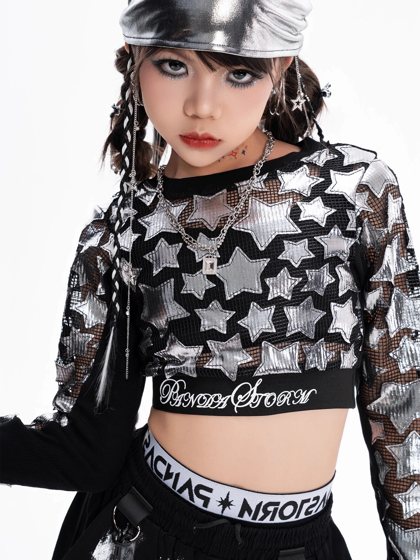 여자 재즈 댄스 의상 크롭 긴 소매 탑 바지 무대 의상 어린이 스트리트 댄스 어린이 힙합 의류 DN22077