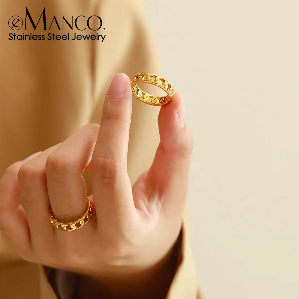 EMANCO  Stainless Steel Vintage Hollow Chain Women's Wrap Around Ring Punk Style Minimalist Geometric Jewelry 48 Hour Shipping