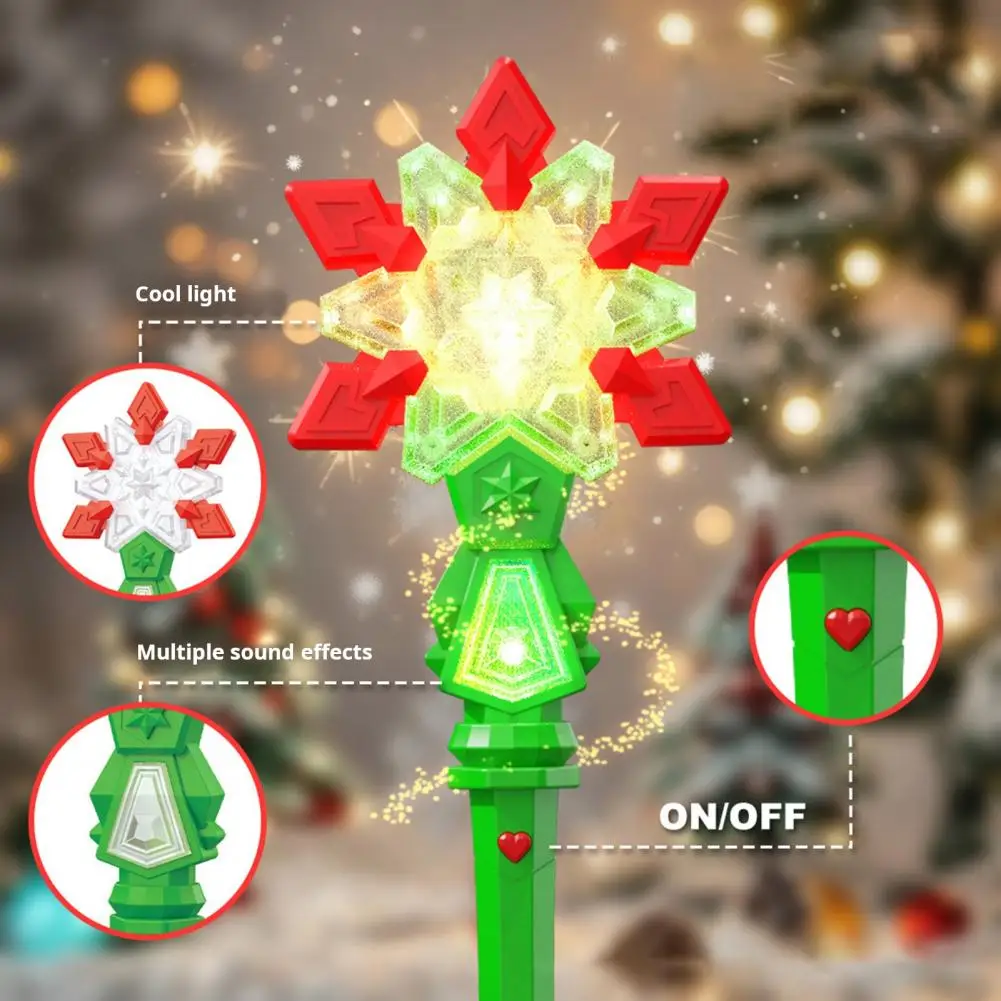 Varinha de floco de neve infantil com luzes, varinha de floco de neve com luzes sonoras para crianças, princesa, suprimentos para festa de aniversário, natal, dia das bruxas