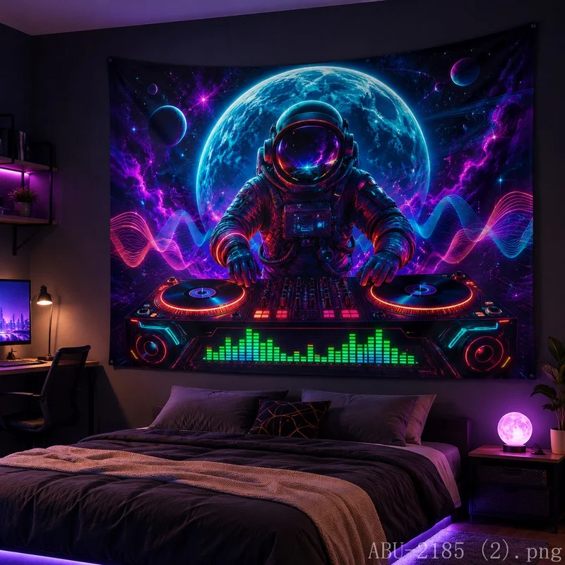 VIKAMA Astronaut Blacklight Glow Tapestry Wall Hanging, Soft Touch Print, Wall Art for Bedroom Dorm Party Game Room Bar Decor