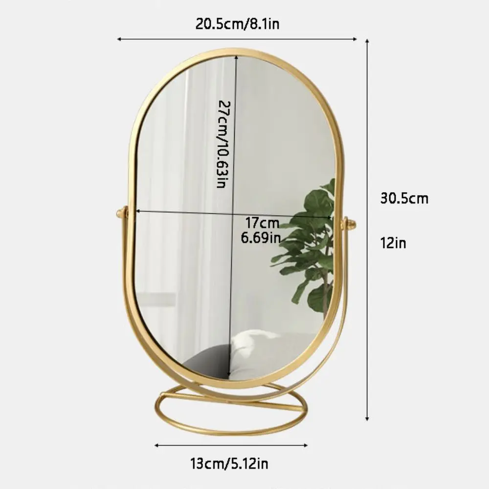 Iron Art 360° Rotatable Makeup Mirror Light Luxury Iron Frame Vanity Mirror Oval High Definition Desktop Stand Mirror Women