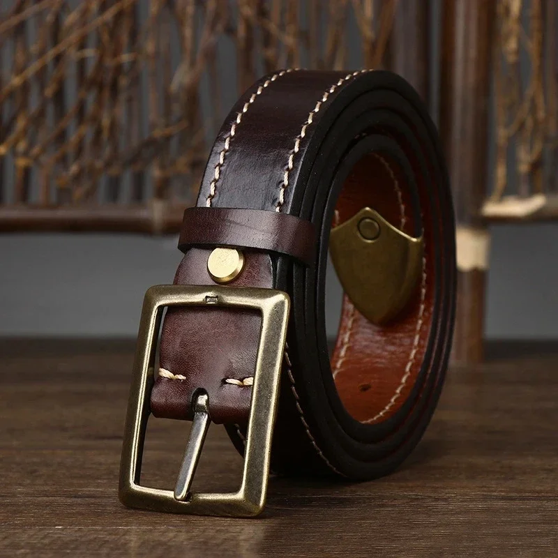 

3.3CM Thick Cowhide Genuine Leather Belt Copper Buckle Designer Belt Men And Women Luxury Real Full Grain Vintage Male Belt