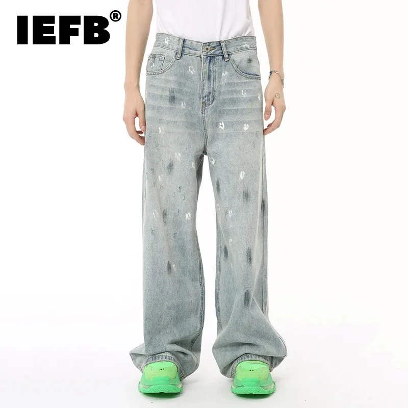 

IEFB High Street Men's Jeans Casual Splash-ink Graffiti Design Male Straight Bottom Wide Leg Loose Denim Pants New 2024 9C6606