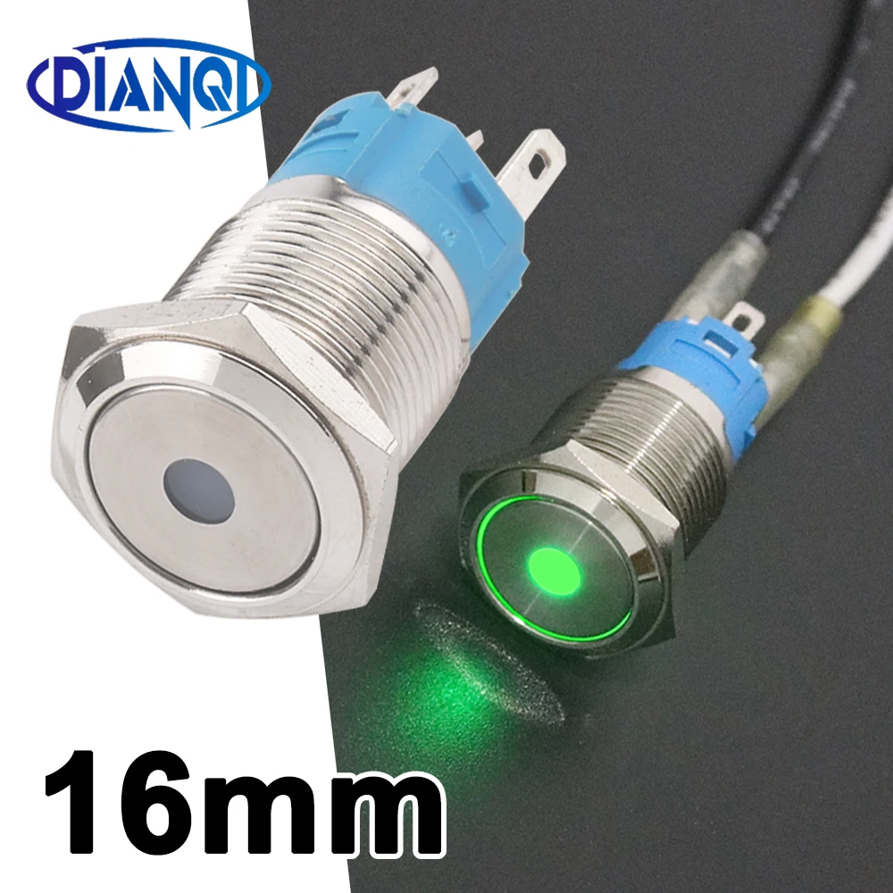 16mm red blue yellow green white Light Hot Car Auto Metal LED round Push Button Switch Self locking Type On-off 5V 12V 24V 220V