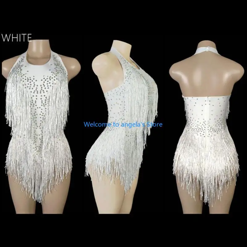 X4YC Femmes Costume danse latine Halterneck Backless Danse Danse Sequins Tassels Fringe Latin Dance Ten femmes danser
