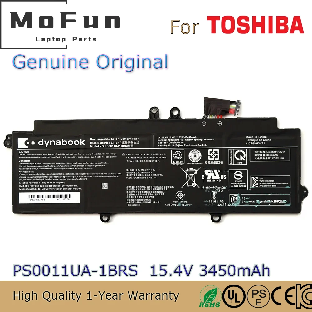 Brand New Original PS0011UA-1BRS 15.4V 53Wh Laptop Battery for Toshiba Dynabook X30L-J PCR10T-04N00X PCR12U 4ICP5/63/71