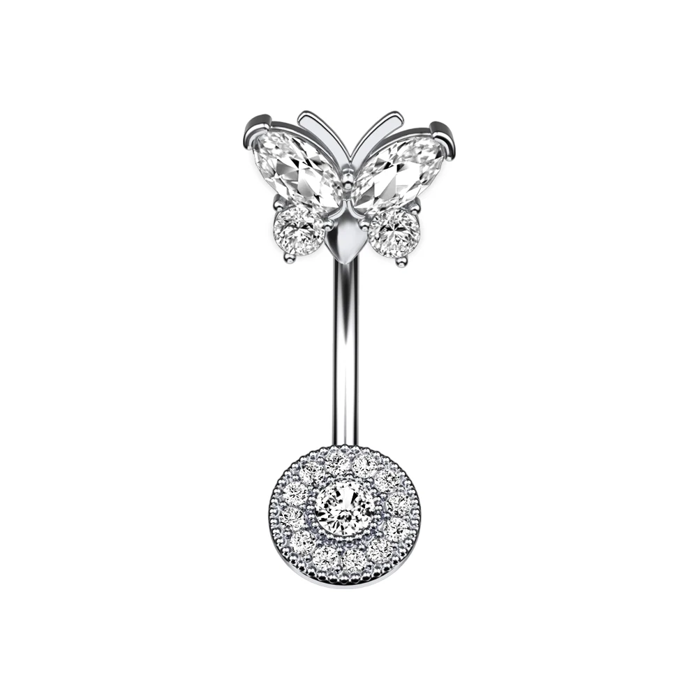 Gold Color Crystals CZ Belly Piercing Dangled Navel Ring