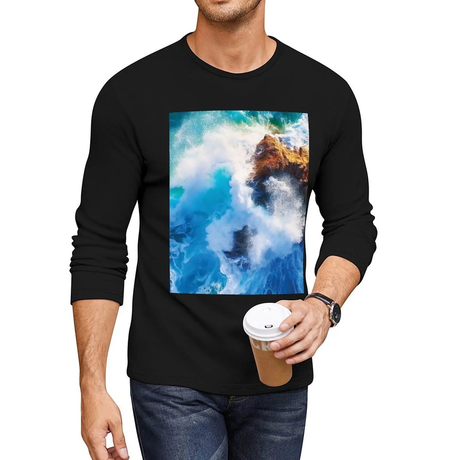 Ocean Waves Crashing On The Shore Long T-Shirt Blouse plus size t shirts blank t black mens