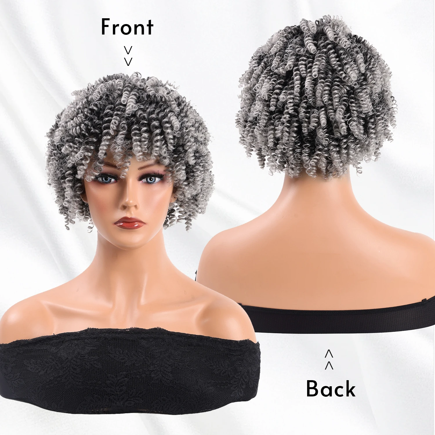 باروكة صناعية قصيرة مجعدة بطول 35.56 سم من الألياف المقاومة للحرارة، سهلة التصميم، قطعة شعر نسائية باللون البني والأسود الطبيعي #2