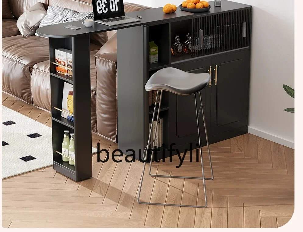 

yj57 Vintage Style Bar Table for Home Living Room Sideboard Cabinet with Backrest, Extendable Black Casual Small Bar Table