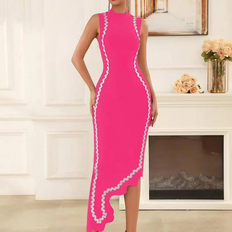 Women's Striped Color Block Bandage Dress Crew Neck Sleeveless Elegant Celebrity Style Party Evening Dress