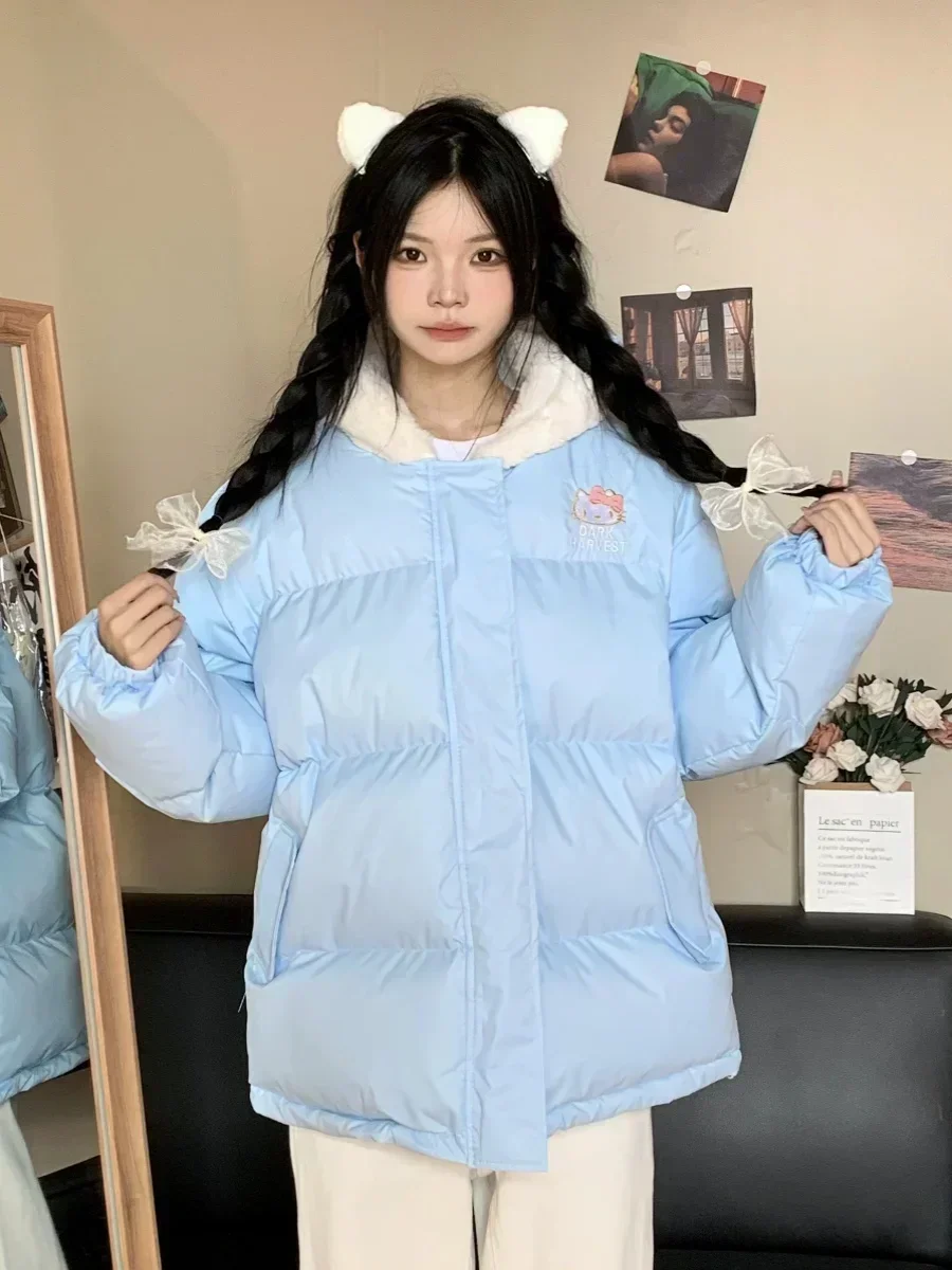 Sanrio Hello Kitty Baumwolle gepolsterte Mäntel japanisches Mädchen süße süße lose warme verdickte Student Casual Y2k Strickjacke Jacke Frauen