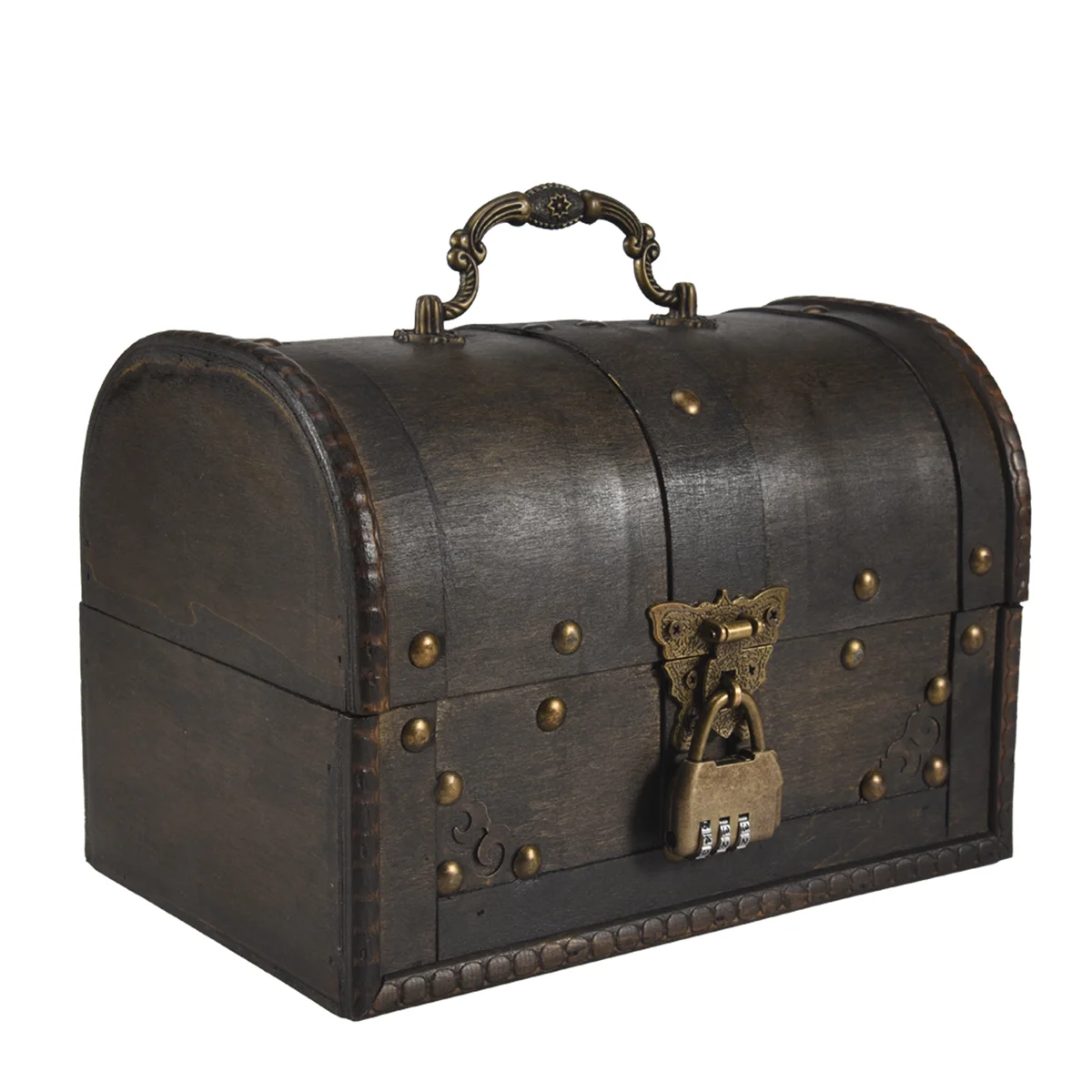 A27U Hot Chic Wooden Pirate Jewellery Storage Box Case Holder Vintage Treasure Chest for Wooden organizer Large