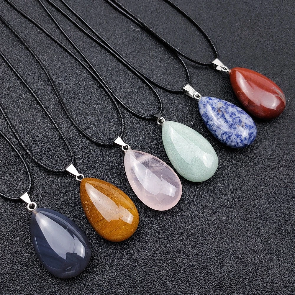 1 قطعة 24x38 مللي متر الحجر الطبيعي قطرة الماء قلادة قلادة الكوارتز كريستال Agates Howlite الملكيت حجر DIY بها بنفسك مجوهرات اكسسوارات