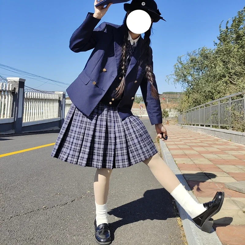 Japanese Jk Uniform College Style Summer Black and Gray Plaid A Line Waist Thin Fashion Versatile Mini Pleated Skirt For Girls