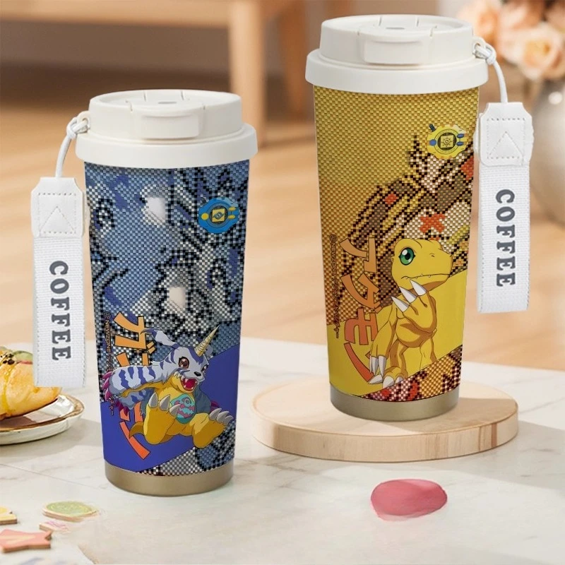 Digimon Adventure Gabumon Agumon Greymon personalità creativa cartone animato stampato doppia tazza termica in acciaio inossidabile.