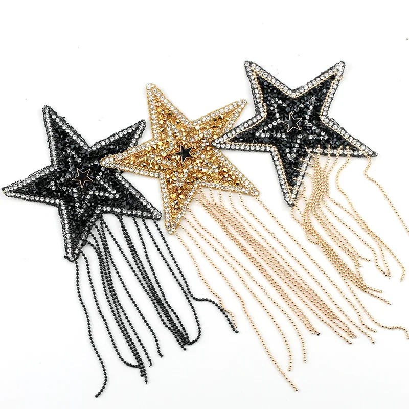 2Pcs/set Rhinestone Five-pointed Star Pattern Hot fix Clothe Patches Fashion Sequined Shoes/hats/bags Appliques Iron-on Patches