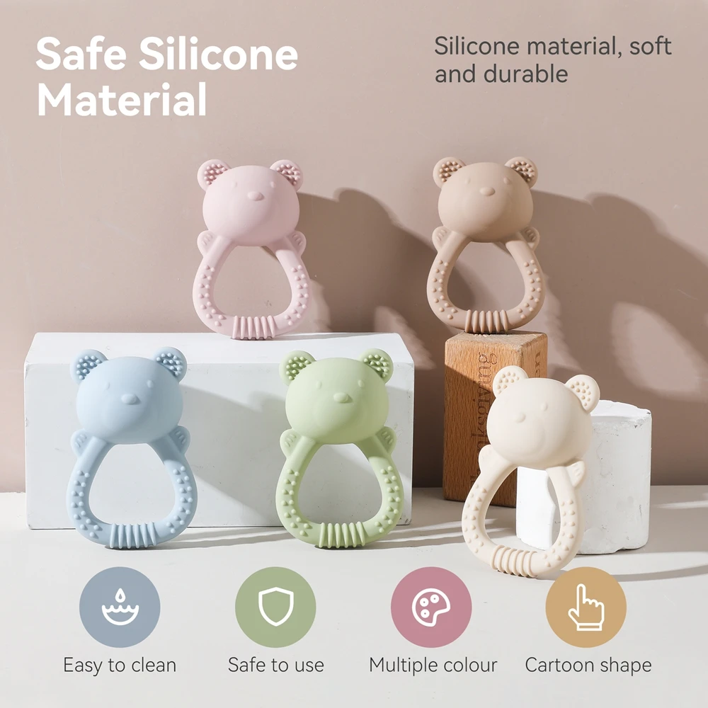 Baby Siliconen Bijtring Beer Hand Bel Food Grade Bijtring Speelgoed Rammelaar Baby 0-12 Maanden Siliconen Zintuiglijk Speelgoed Siliconen Tandjes speelgoed