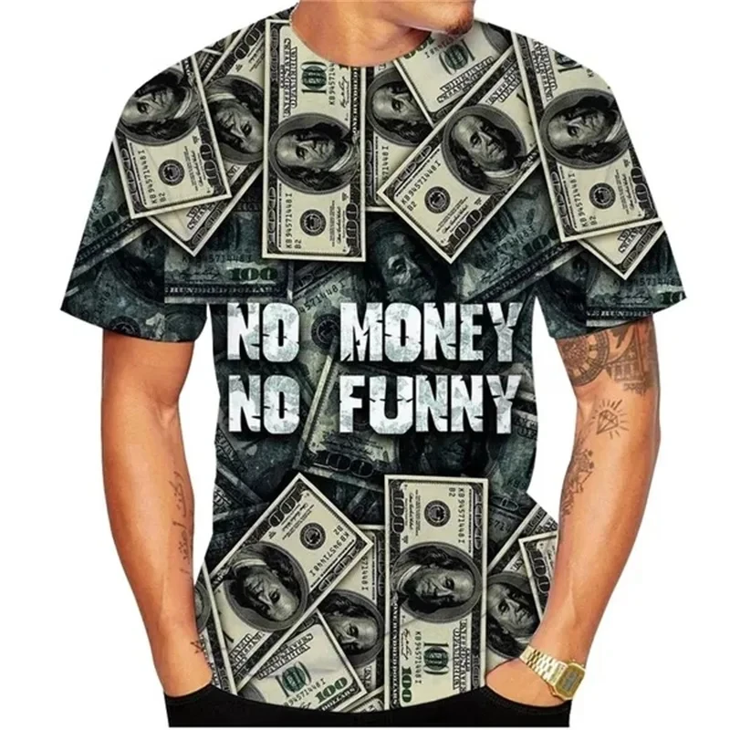 Summer New Men's Clothing Fashion Casual Short Sleeved 3D Print Creative Dollar Graphic Tshirt Personality Round Neck Tees Tops