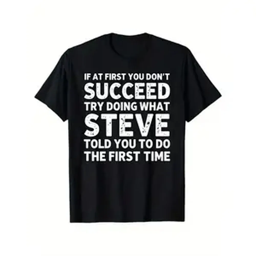 Men's Vintage Graphic T-Shirt with Funny 'Steve's Fault' Saying, Oversized Heavyweight Tee, Short Sleeve Round Neck Casual Streetwear Top